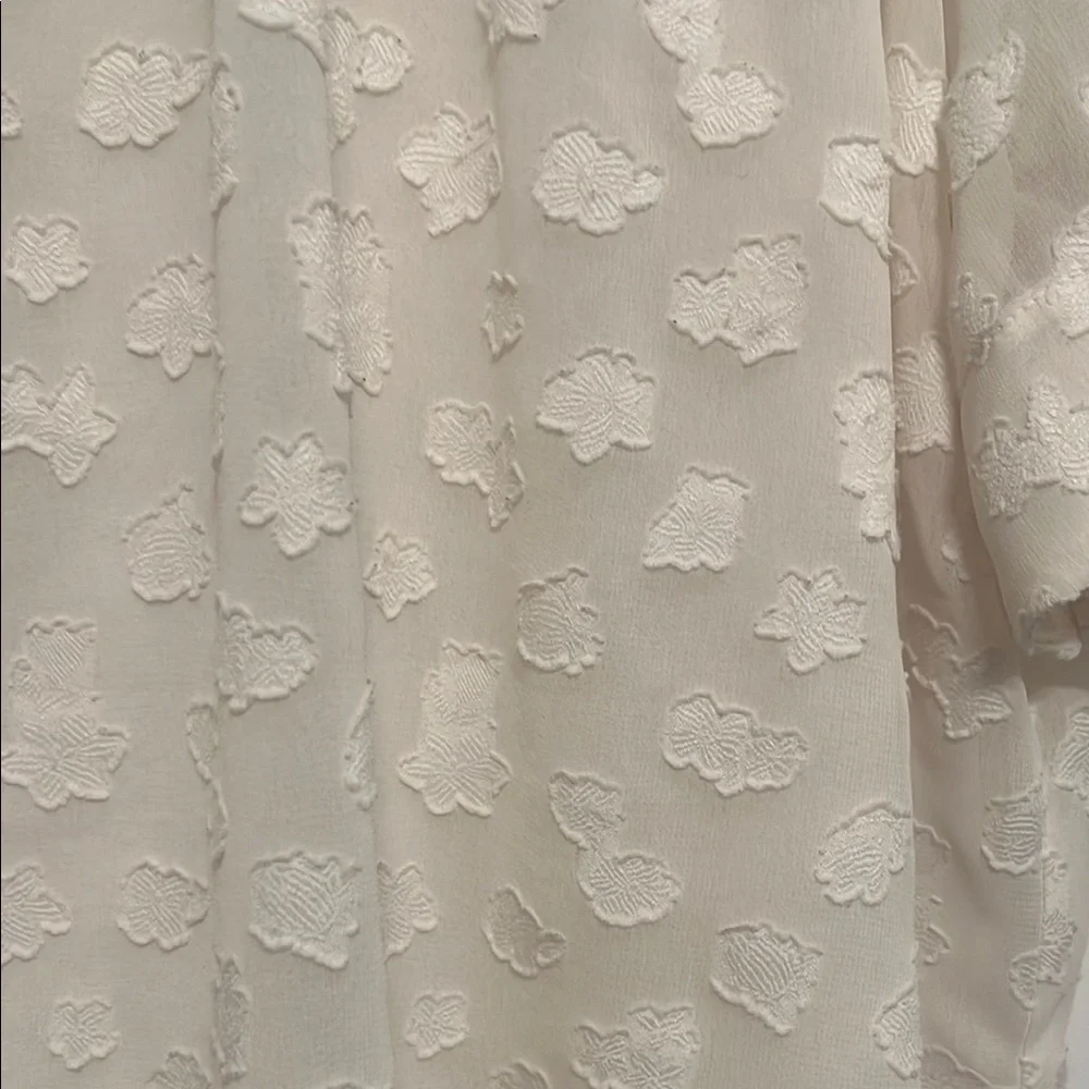 Feather Bone Anthropologie Short Sleeve Ruffled Off White Top Blouse Size Medium - Picture 9 of 13